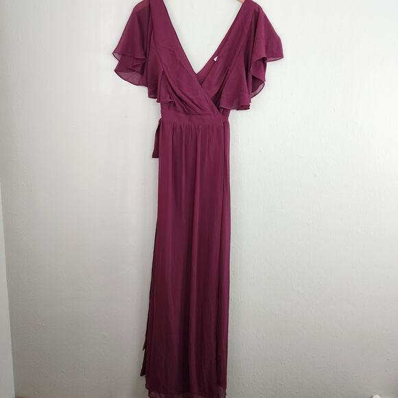 NEW Lulus Convincing Grace Burgundy Flutter Sleeve Wrap Maxi Dress - Picture 5 of 13